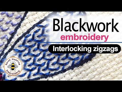 Blackwork Embroidery diaper patterns- interlocking zigzag | Blackwork embroidery video tutorial