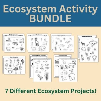 Ecosystems Coloring Activity Bundle- 7 Science Worksheets, Habitat & Biomes