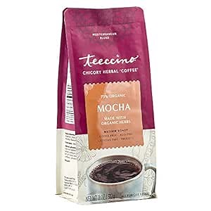 Teeccino Mocha Chicory Coffee Alternative - 11 Ounce - Ground Herbal Coffee That’s Prebiotic, Caffeine-Free & Acid Free, Medium Roast