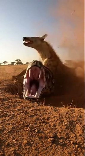 Unbelievable Footage! Giant Python Explodes Out of Hole and Pulls Hyena Down! #short