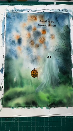 Watercolor painting #ghost #halloweentheme #halloween #watercolor #holidayseason #aquarelle #artvideos #watercolour #handmade #art #painting #activitykids | Susana P Limon