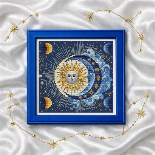 Sun and Moon Cross Stitch Pattern PDF, Celestial Eclipse Modern X-stitch Chart - Etsy Canada