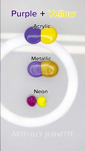Mixing Purple + Yellow in 3 different styles: Acrylic, Metallic and Neon