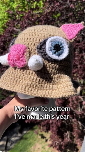I love my inosuke bucket hat pattern! #crochet #crochetpattern #inosuke #demonslayer #crochetbuckethat