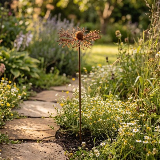 Rustic Metal Flower Garden Stake: Vintage Outdoor Yard Art Sculpture - Etsy