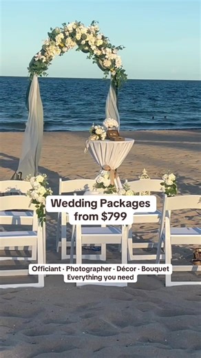 Book now and secure your wedding date ✨ We offer beautiful, stress-free wedding packages created for meaningful and unforgettable celebrations. Our wedding packages start from $799 and include the essentials — officiant, photographer, décor, bouquet, and more. Packages with chairs, arch, and extended décor start from $1550 and are perfect for larger, fully styled setups. 👉 Full package details are available via the link in our bio. 📍 Serving South Florida — from West Palm Beach to Miami To boo