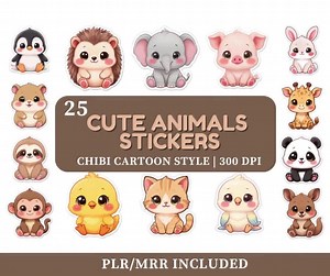 Chibi Animal Stickers: Watercolor Clipart, PLR/MRR (digital Download) - Etsy