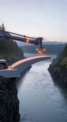 A Robot Arm Printed a Bridge by Crossing the River Gap #futuretech #innovation #greenenergy
