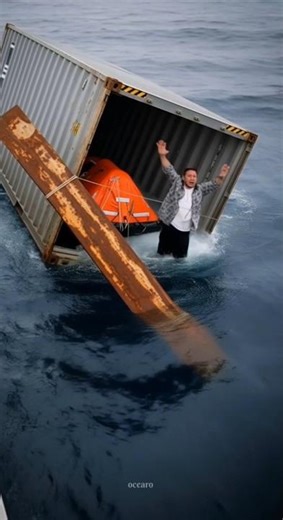 Lost at Sea! Man Stranded on Floating Container Cries for Help 🌊🚢#OceanRescue #SurvivorAtSea #shorts