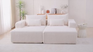 87" Oversized Sponge 3-Seater Corduroy Chaise Lounge,Comfy Thicked Upholstered Pad Lounge Chair,No Assembly Required,Fluffy Modern Sleeper Chair for Living Room (Grey, 87')