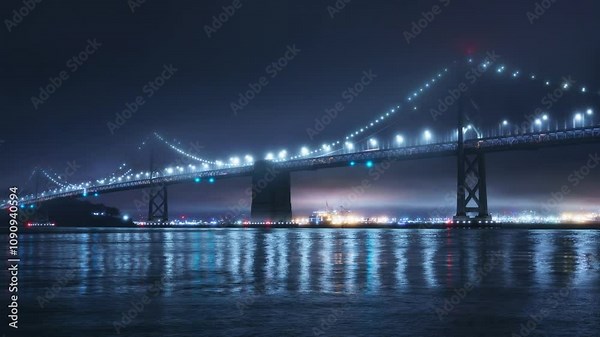 San Francisco Bay Bridge from Pier 14 Night Time Lapse California USA