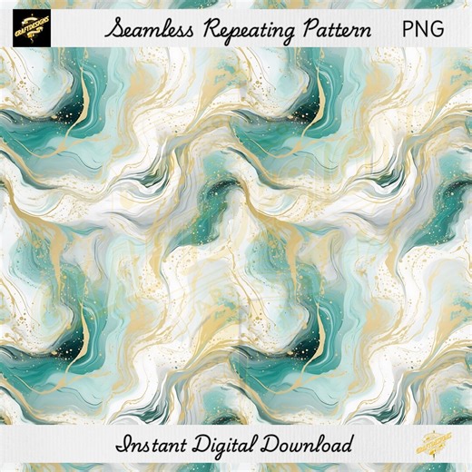 Teal Gold Marble Swirl Seamless Pattern, Abstract Texture (PNG Digital Download) - Etsy