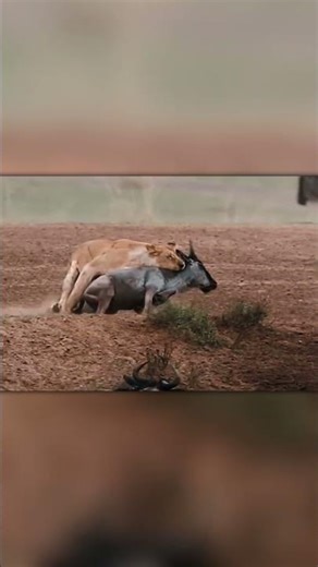 Lioness Launches a Stunning Attack on a Wildebeest