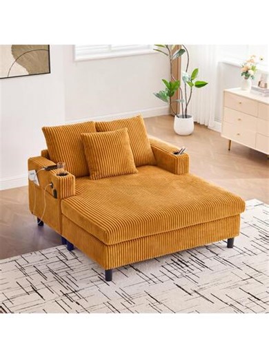 Modern Corduroy Oversized Recliner Sofa, Soft And Comfortable Sofa Bed, Deep Seat Design, With 3Pcs Pillows, Cup Holder, Side Pocket, Ergonomic Design, Sturdy And Durable, Suitable For Living Rooms, Bedrooms, Dorms And Apartments(Mustard Yellow) | SHEIN