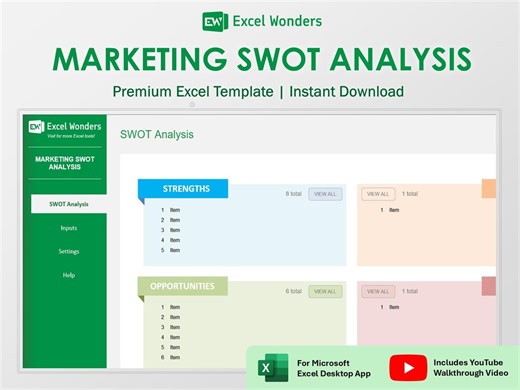 SWOT Analysis Excel Template | Marketing Strategy Planner | Business Planning Tool (digital Download) - Etsy