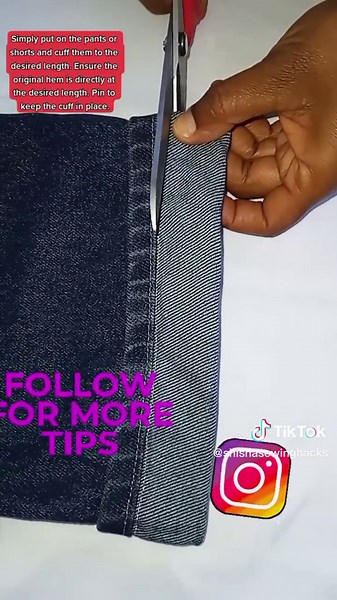 Here's the easiest way to shorten the length of your pants using a sewing machine. #jeans #pants #tiktok #foryou #learnontiktok #viral_video
