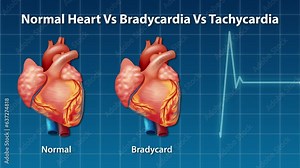 Animation comparing normal heart beat wave with bradycardia and tachycardia sickness.