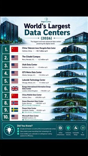 🌍 Top 10 Largest Data Centers in the World (2026) ⚡ #DataCenter #AI #Technology