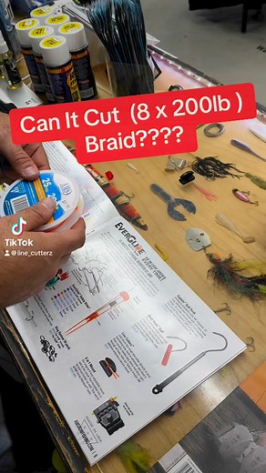 You gotta see it to believe it! Cutting 8 strands of 200lb test AMS braided bowfishing line in one cut ....and not one frayed end. The Line Cutterz patented ceramic blade peel and stick cutter is no joke when it comes to braided fishing line. They now ship on all Triangle Sports Commercial Spooling Stations / Line Winders. But wait, there’s more! They weigh less than 1/4 of an ounce, they will NEVER RUST, they don’t cut skin, you won’t misplace it because it’s always in the same spot, they cut t