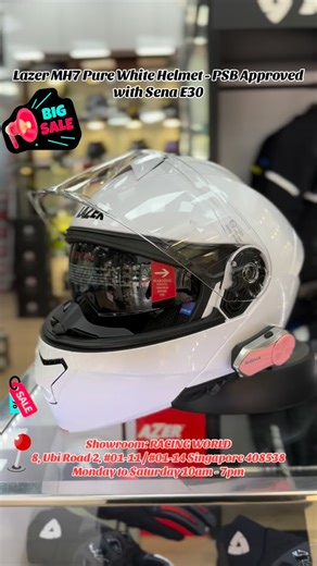 YEAR END SALE 𝐋𝐚𝐳𝐞𝐫 𝐌𝐇𝟕 𝐒𝐨𝐥𝐢𝐝 𝐇𝐞𝐥𝐦𝐞𝐭 - PSB Approved (FREE PARANI M10 BLUETOOTH INTERCOM & HEVIK HELMET BAG) The LaZer MH7 is new technopolymer modular helmet from Belgium, since 1919. (𝗡𝗢𝗧𝗘 : 𝗕𝗹𝘂𝗲𝘁𝗼𝗼𝘁𝗵 𝗛𝗲𝗮𝗱𝘀𝗲𝘁 𝘀𝗼𝗹𝗱 𝘀𝗲𝗽𝗮𝗿𝗮𝘁𝗲𝗹𝘆) 𝐒𝐞𝐧𝐚 𝐄𝟑𝟎 𝐌𝐞𝐬𝐡 𝐂𝐨𝐦𝐦𝐮𝐧𝐢𝐜𝐚𝐭𝐢𝐨𝐧 (2 years warranty) -Waterproof performance: IP67 -35 hours of music -15 hours of mesh communication -HD speaker -2 years warranty -Charging time: 2.5 hours 3 languages 