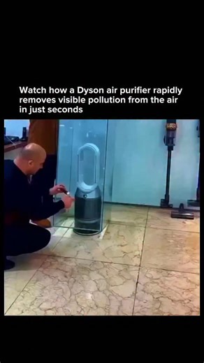 AI • Technology • Innovation on Instagram: "This video shows a real world demonstration of how a Dyson air purifier rapidly removes a dense cloud of pollution from an enclosed space. Within seconds of being switched on, the purifier pulls contaminated air through its high efficiency filtration system, visibly clearing the room and reducing airborne particles almost instantly. The demonstration highlights how modern air purification relies on powerful airflow design combined with fine particle fi