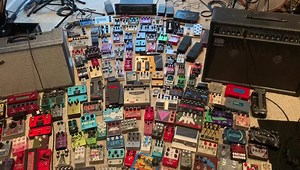 “welcome to santa’s workshop...” for two weeks now I have been auditioning pedals in a makeshift lab in my recording room. I took every single pedal out of the “magic closet” and I’m spending whole days methodically running each pedal through its paces to see what they can do. It can take hours to find one cool sound. I’m taking notes and kickin’ booty! the winner(s) will become part of my new “festival model” pedalboard. at the same time I have been spending late nights online watching other pe