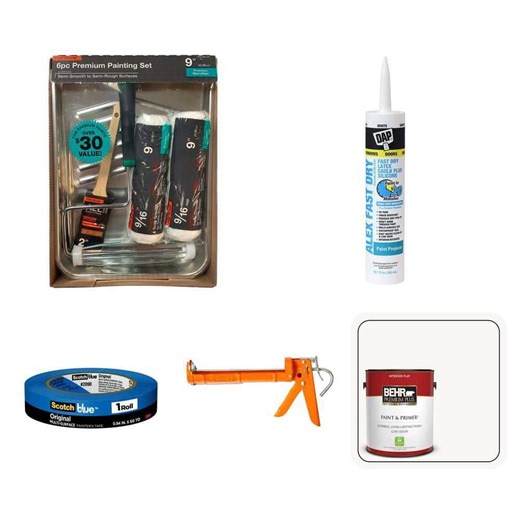 Baseboard/Trim Refresh - ScotchBlue Tape, Paint Kit (6 Piece), Caulk Gun, 1 gal. Ultra Pure White Paint & Alex Caulk - The Home Depot
