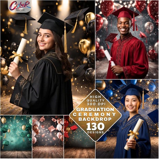 130 Graduation Backdrop Bundle, Class of 2026 Photo Booth Background, Flying Caps & Balloons Photography Overlay, Senior Prom Party Decor - Etsy