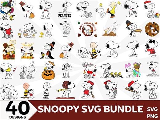Snoopy SVG Bundle, Peanuts Cartoon Clipart (SVG, PNG) - Etsy
