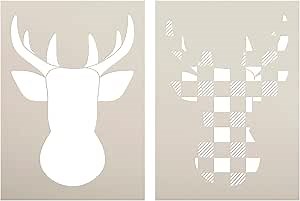 Buffalo Plaid Deer Head 2-Part Stencil by StudioR12 | Craft DIY Winter Holiday Home Decor | Paint Wood Sign Reusable Mylar Template | Select Size (13.5 inches x 9.75 inches)