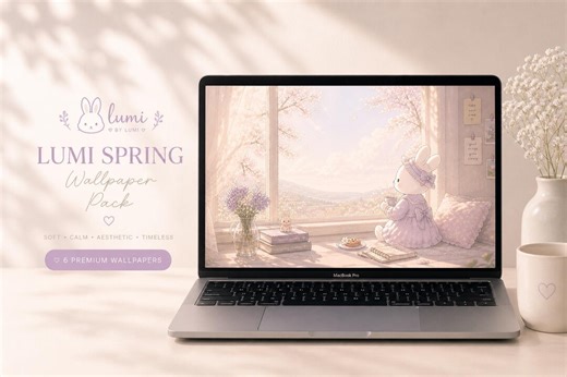 Lumi Bunny Wallpaper Pack Soft Aesthetic 4K Desktop Backgrounds, Cute Spring Wallpapers for Mac & PC, Cozy Pastel Digital Download - Etsy