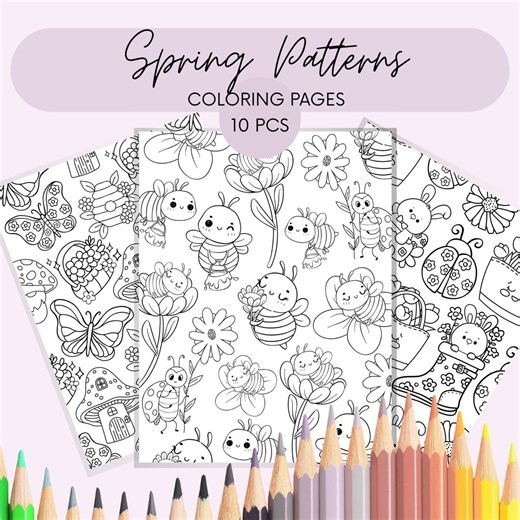 Printable Spring Pattern Coloring Pages for Kids. 10 April Activity PDF Coloring Sheets. - Etsy