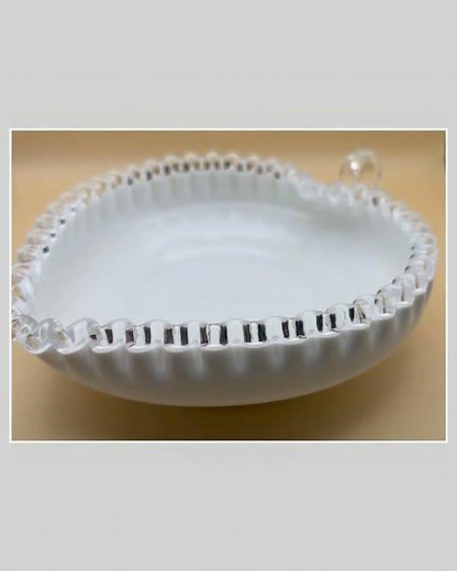 Fenton Milk Glass Hobnail Ruffled Heart Bowl Bonbon Dish with Handle Ruffled Art Glass Lover Anti...
