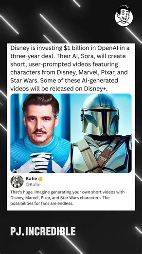 Disney is investing $1 billion in OpenAl in a three-year deal. Their Al, Sora, Will create short