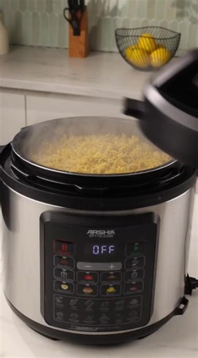 Arshia Duo Pot 6 Litre Digital Pressure Cooker The Arshia Digital Pressure Cooker combines speed, precision, and safety to revolutionize your cooking experience, it ensures fast and efficient cooking of a variety of foods including rice, meat, chicken, fish, beans, congee, soup, and cake. The non-stick interior cooking pot and stainless steel components make cleanup quick and easy. Featuring an intuitive digital control panel, it allows precise adjustments of temperature and cooking time for per