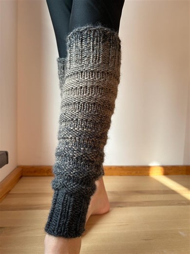 Cozy Beige and Black Leg Warmers for Yoga, Dance, Fitness - Hand Knitted - in Stock - Etsy