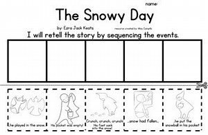 The Snowy Day hat/crown/headband, coloring pages, sequencing, and SIMPLE craft