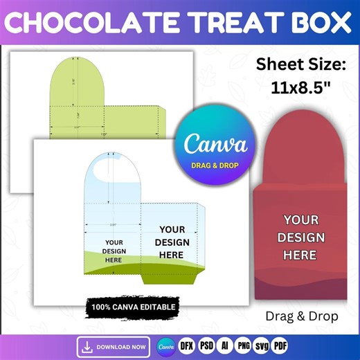 Chocolate Treat Box Template, Valentine Candy Box SVG, Sweetheart Gift Box Canva Template, Hanging Treat Box, Favor Box Mockups - Etsy