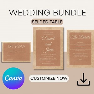 Rustic Wedding Invitation Bundle, Self Editable Canva Template, Editable Details Card, RSVP, Boho Terracotta, Printable Wedding Invite - Etsy France
