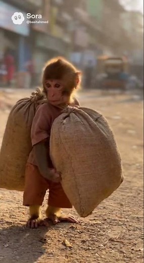 Hardworking Monkey Doing Real Labour Work