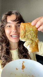 #foodblogger #food #foodie #shavuot #baklava #icecream BAKLAVA ICE CREAM - flaky phyllo pastry, wrapped around your favorite ice cream, deep fried until golden and crispy, topped with honey, rose or orange blossom syrup and pistachios. Ingredients (makes 4-5 pockets) 1 pint (500 g) ice cream of choice, I used vanilla 1/2 lb or 200 g phyllo pastry, thawed 2 handfuls pistachios, chopped 1/2 cup sugar 1/2 cup water A dollop of honey or splash of rose or orange blossom water Melted butter, olive oil