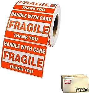OausTect Warning Fragile Stickers Tape with Letter "Fragile - Handle with Care - Thank You" Stickers for Shipping and Packing,500 Labels Per Roll (3"x5"-1 Roll)