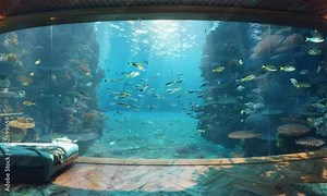 Underwater hotel room with panoramic views of the ocean, Video