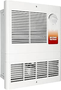 9815WH Large Capacity Electric Wall Heater with Built-in Adjustable Thermostat and Silent Motor, Overheat Protection, 1500 Watts, 120/240 Volts, White