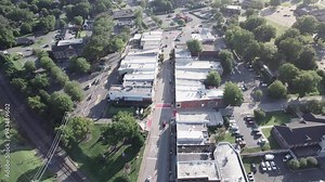 Overhead pan of historic downtown Fort Mill, South Carolina
