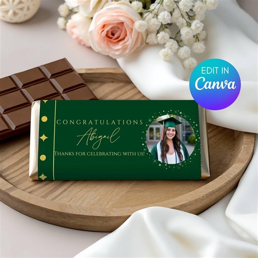 Editable Photo Graduation Thank You Chocolate Bar Label Printables, Chocolate Bar Favor Cover, Canva DIGITAL FILE - Etsy