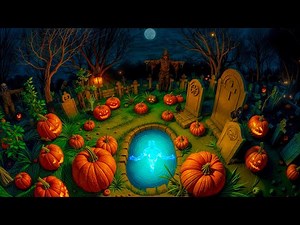 Haunted Cemetery Halloween Ambience with Relaxing Spooky Sounds and Night Nature Sounds, White Noise