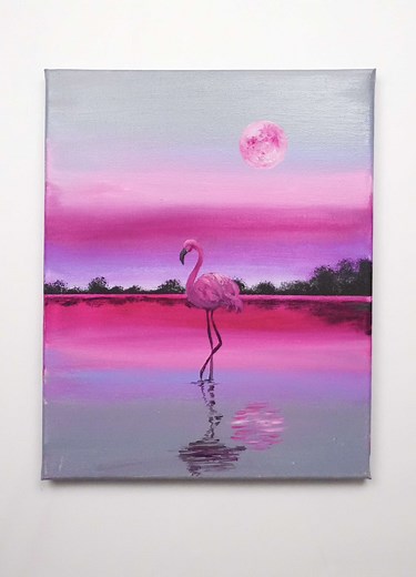 Magischer Flamingo im Mondlicht – Acrylmalerei Tutorial