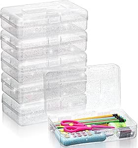 Cholemy 6 Pcs Clear Plastic Pencil Box Large Capacity Glitter Pen Box Hard Pencil Case with Snap-tight Lid Storage Organizer for Storing Office School Supplies