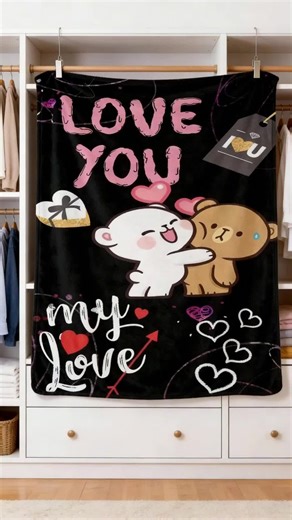 Valentine's Day Gift Love You Flannel Blanket Bubu and Dudu Together Forever Lovers Design Contemporary Soft Touch All Seasons Machine Washable Digital Print 100% Polyester Single Sided Printing Lightweight Blanket#tiktokshopstockup#WeeklyDeals